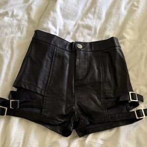 Harness Buckle Faux Leather Shorts